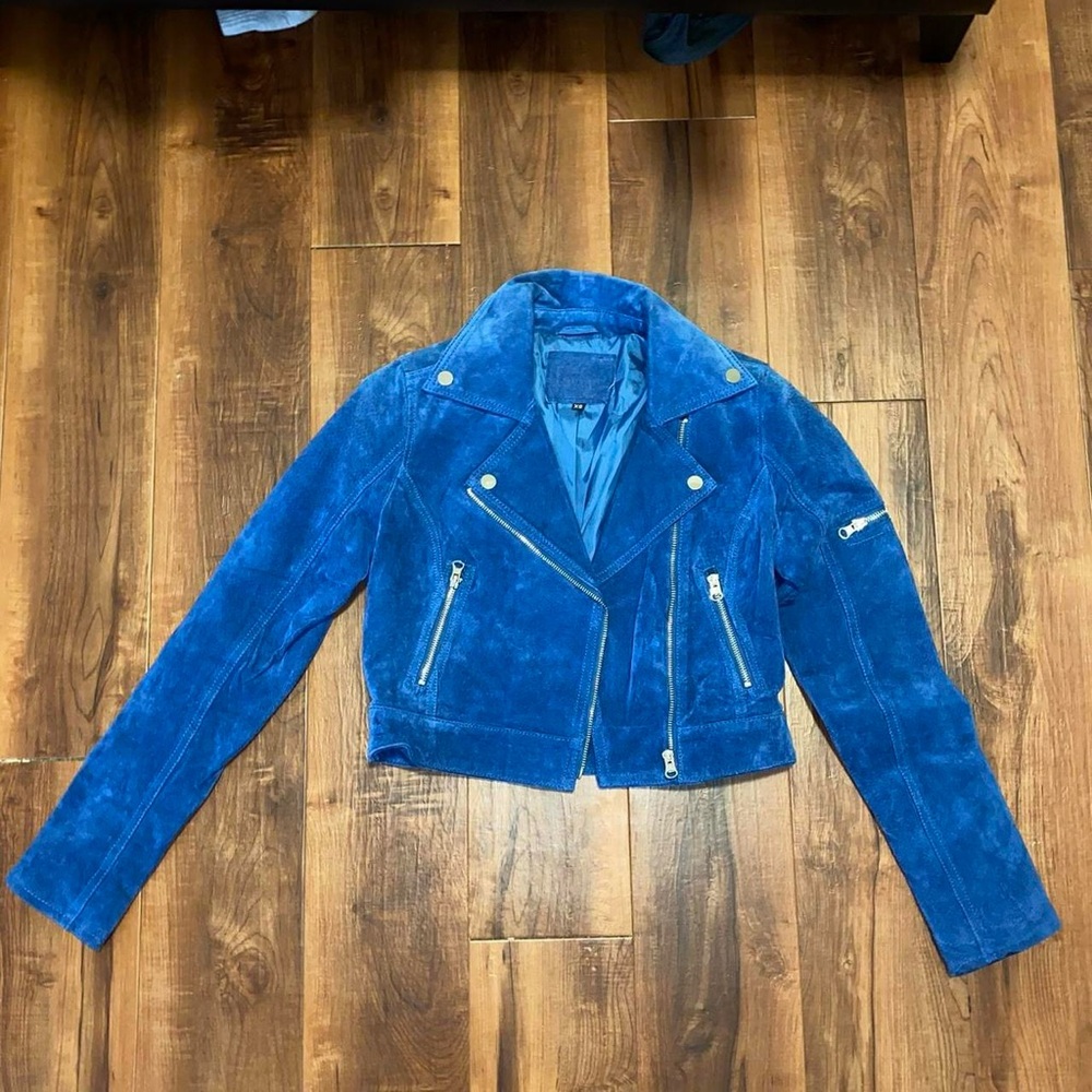 Vintage thrifted blue cropped suede jacket
